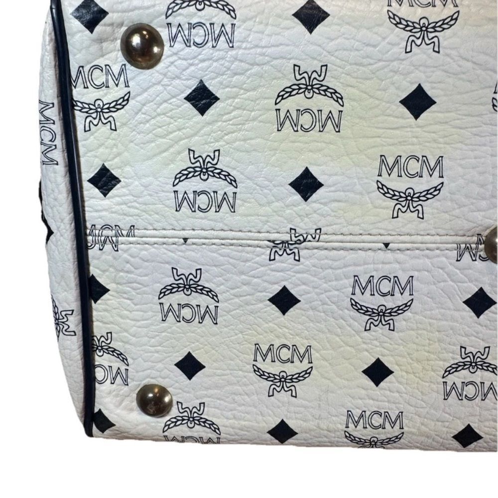 MCM Navy Blue & White Coated Canvas Viestos 2way Boston Bag Auth Vtg - Picture 10 of 16
